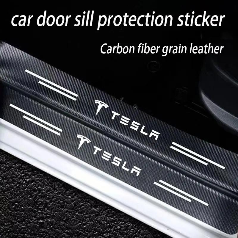 AAAIB1 Autocollant Seuil de Porte Voiture Fibre de Carbone Seuil Latéral Bande Anti-Rayures Autocollant Imperméable Pour Tesla Model 3 Model X Model S Model Y