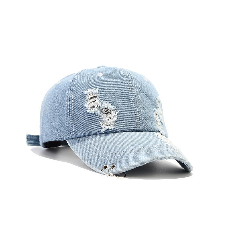 Distressed Hole Korean Cowboy Cap Unisex Tie Ring Hip Hop Street Dance Cap Retro Simple Personalized Hong Kong Sporty Denim