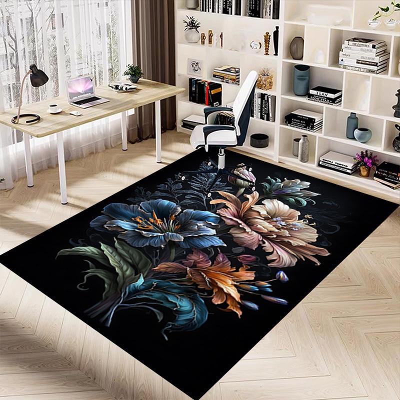 1pc Floral Artwork Carpet Anti Slip Polyester Floor Mat for office.Bedroom