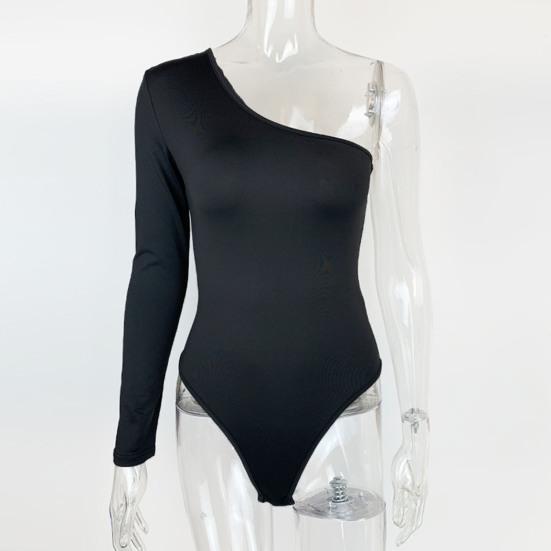 Women Jumpsuit Solid Color Extra Soft High Waist One-shoulder Design Washable Dress-up Polyester Summer Sexy One-Piece Women Bodysuit for Women