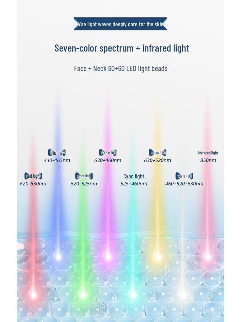 Red-Blue LED Beauty Mask: Home Facial Silicone Photon Rejuvenation Device with Neck Infrared Spectrometer