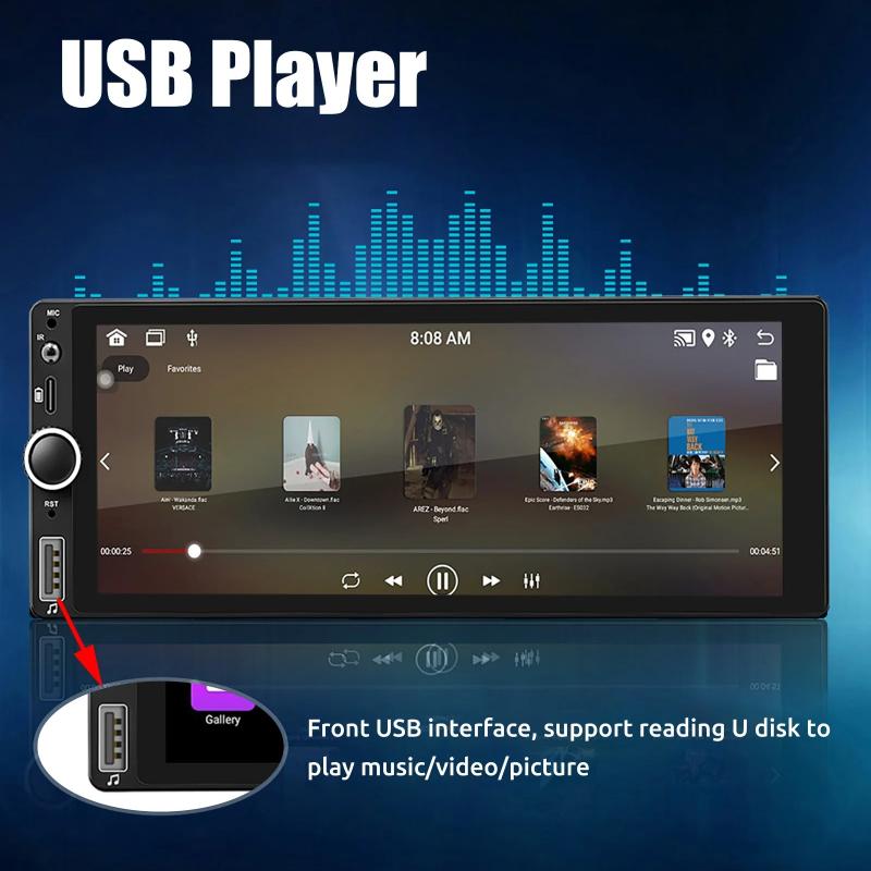 2026 New 6.86" Android 14 1 DIN 4+64G Car Stereo Radio Carplay Android Auto 1DIN GPS NAV Wifi BT RDS WIFI BT USB Type-C Universal Large screen dashcam