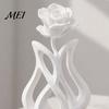 One-piece 3D Printed Vase Rose Sculpture, Hollow Floral Art Figurine with Matte Finish, Bookshelf Decor Piece Minimalist Desk for Living Room Entryway