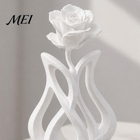 One-piece 3D Printed Vase Rose Sculpture, Hollow Floral Art Figurine with Matte Finish, Bookshelf Decor Piece Minimalist Desk for Living Room Entryway
