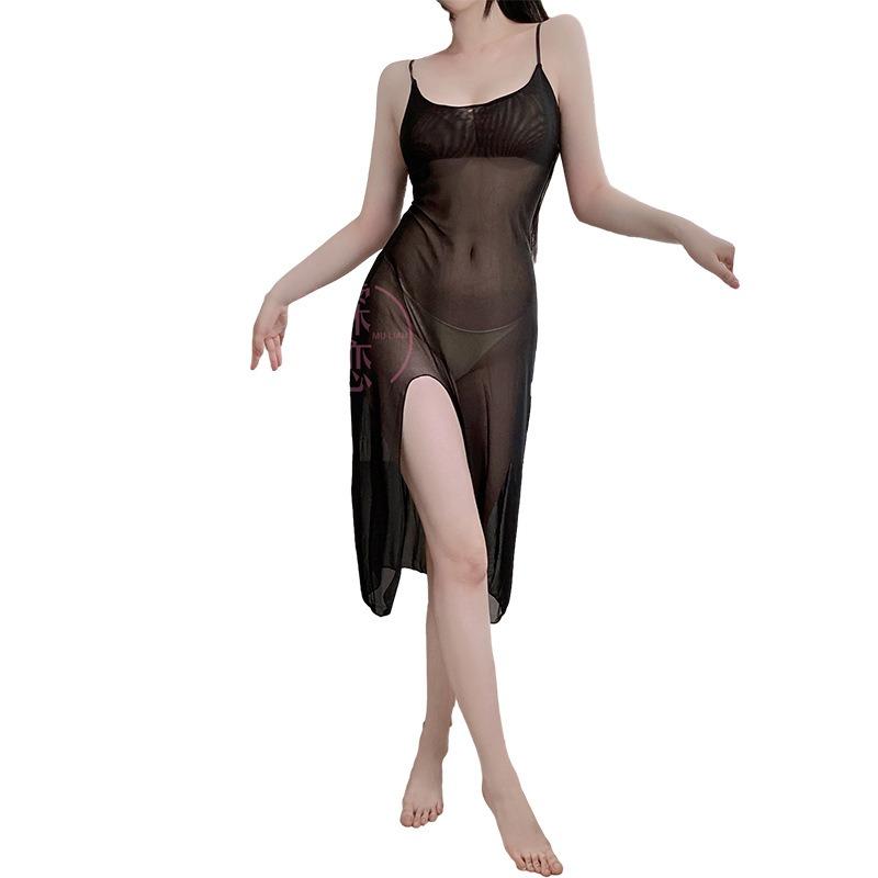 Sexy underwear mesh split suspender skirt Sexy sexy women's pure desire perspective slim dress