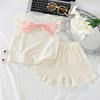 Girls Summer Bowknot Textured Flutter Sleeve Ruffle Shorts 2 Piece Set Kids Home Wear Loungewear Outfit