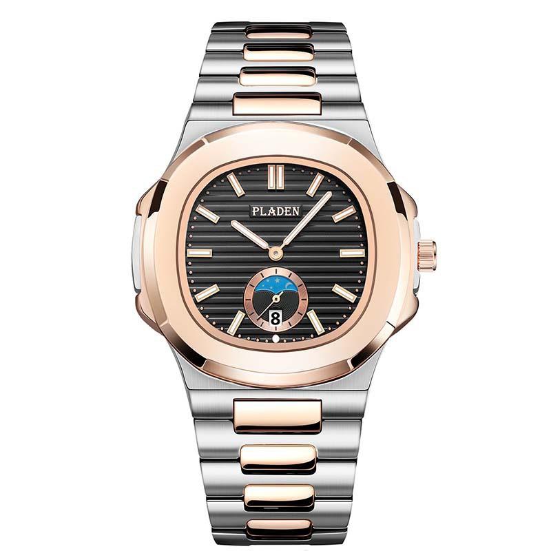 PLADEN Mens Quartz Watch Stainless Steel Waterproof Luminous Casual Sports Wristwatch