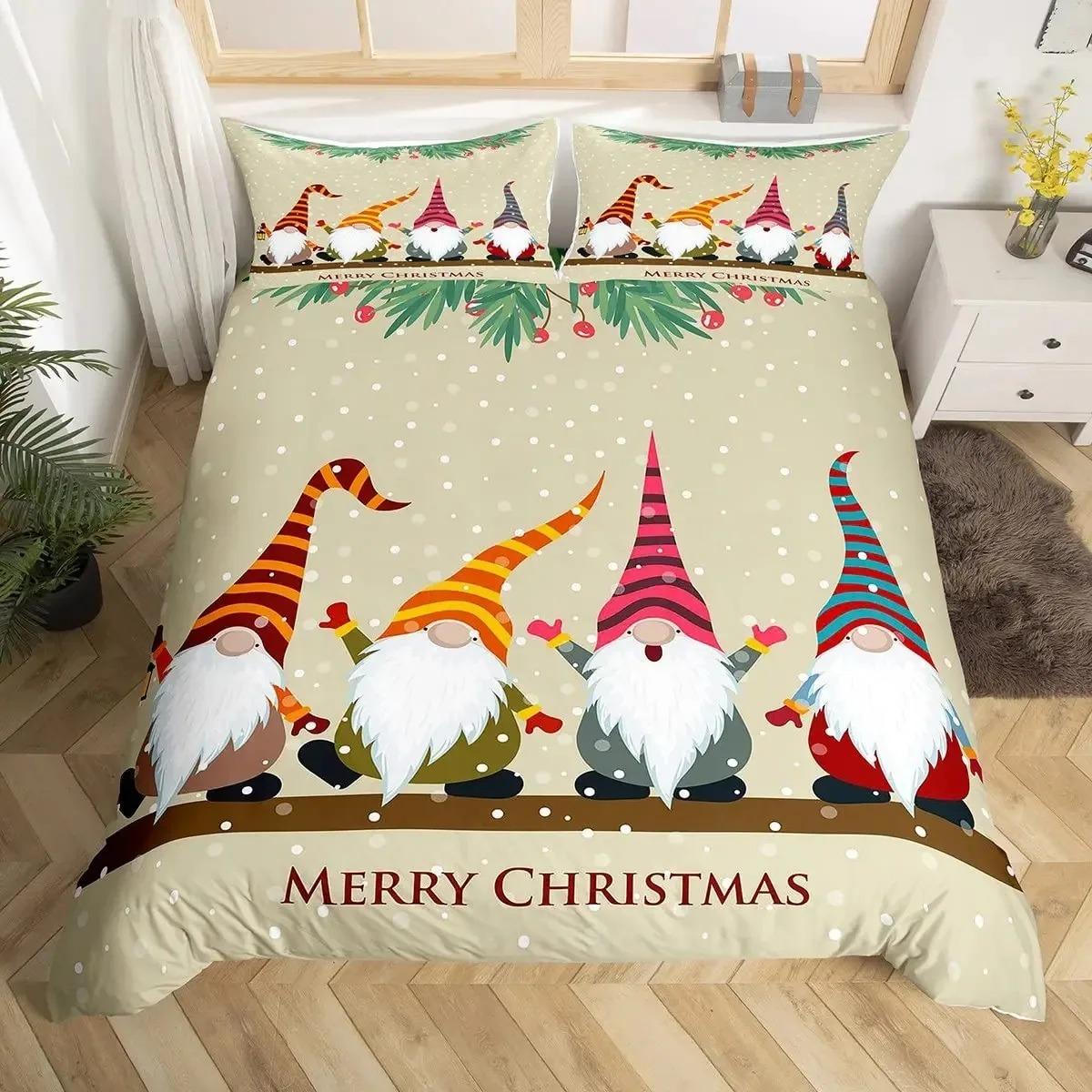 Comforter Christmas Gnomes Santa Claus Xmas Comforter Merry Christmas Bedding Sets Winter Snow Holiday Comforter (quilt)-EU Single(135*200cm)3pcs