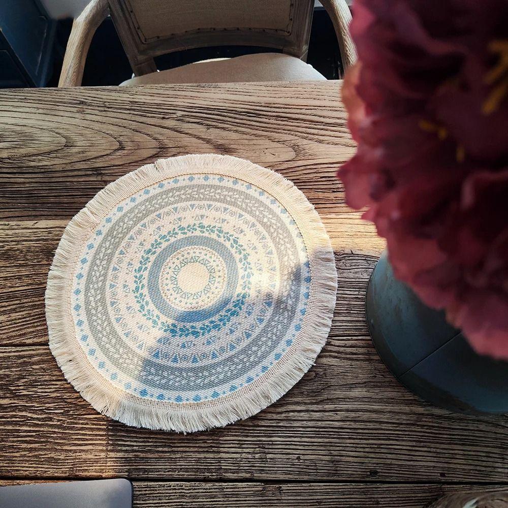 Round Dining Table Mat Retro Coaster Cotton Pad Bohemian Placemats  Wedding Table Decor