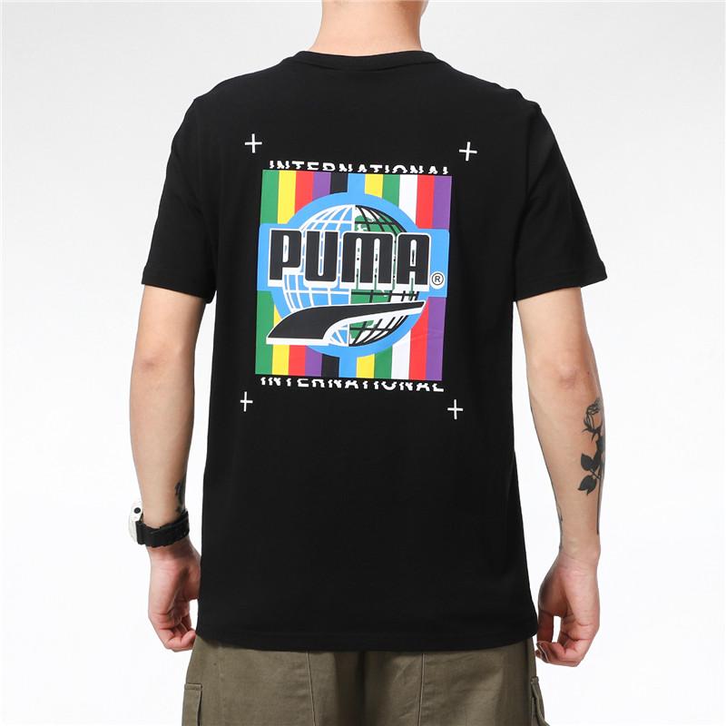 Puma Printed Logo Sport Crew Neck Vintage Short Sleeve T-Shirt Men Tops Black 531307-01