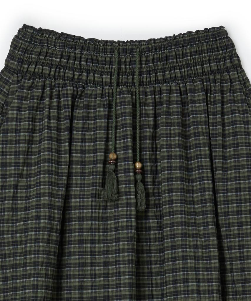 Penfield Check Crinkle Smocking Skirt Green_Fs2Ws38F