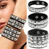 Black Leather Goth Square Washer Rivet Bracelet Cuff Wristband Punk Stainless Steel Bracelets for Armbands Men Women Party Gift