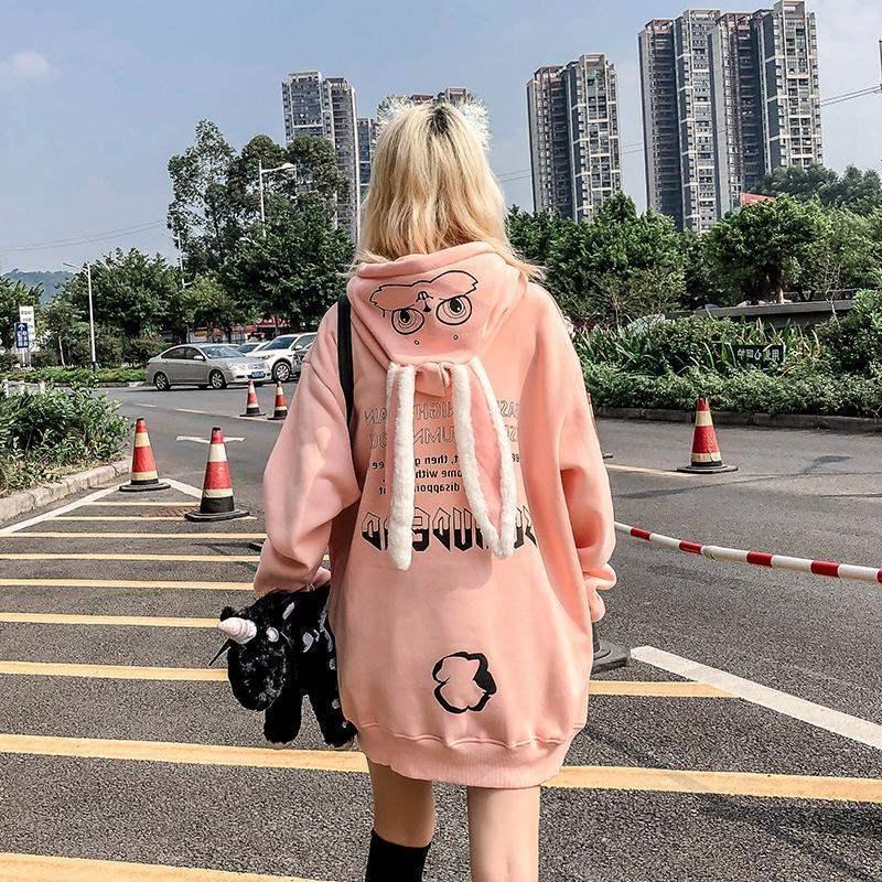 

Мужские и женские осенние толстовки с капюшоном с животным принтом, толстовки, топы, куртки с рисунком кролика S розовый