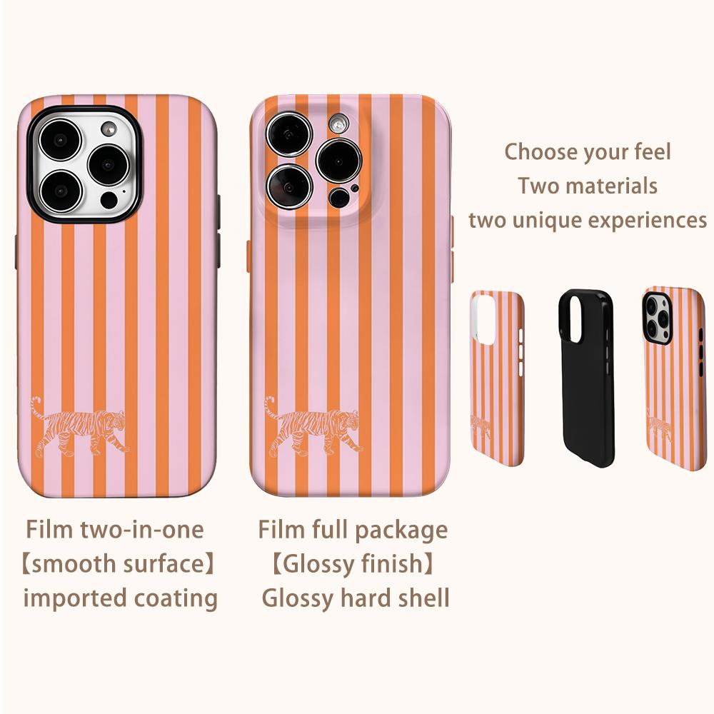 Custodia per Telefono Tigre a Strisce Rosa-Arancio per IPhone 16 15 14 13 12 11 X XS XR XSMAX 7 8 Pro Max Plus Copertura Posteriore a Doppio Strato