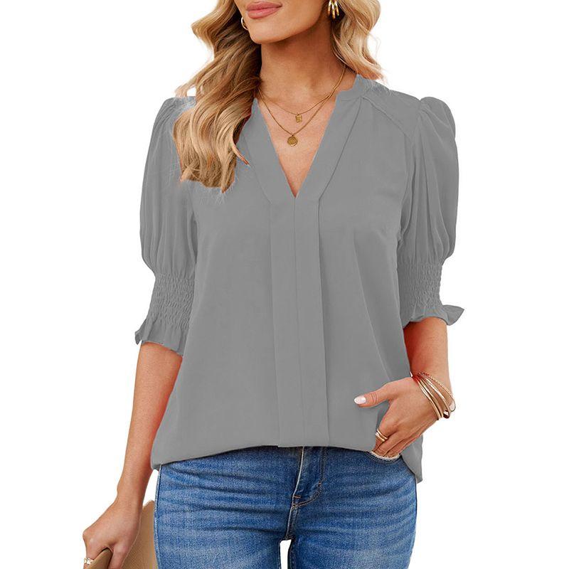 

Summer Fashion V Neck Pullover Shirt Short Sleeve Gray 2 Size XL Fit (87.50 kg-95.00 kg