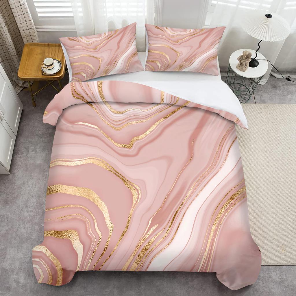 Pink Marble Pattern 3D Printed Duvet Cover Abstract Art Style Luxury Bedding Set Soft Comfortable Quilt Cover Set Pillowcases
