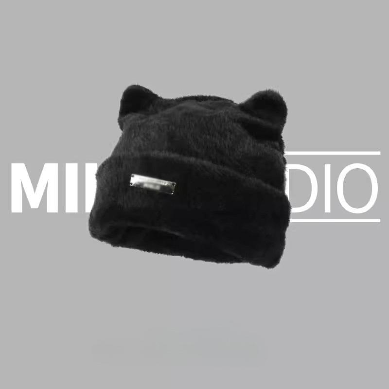 Cute Fluffy Cat Ears Hat Bear Ears Knitted Cap Beanie Hat Winter/Autumn for Women Outdoor Use Keep Warm