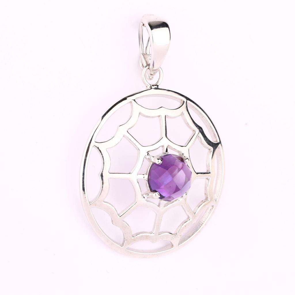 African Amethyst Pendant 925 Sterling Silver Rhodium Statement Jewelry Gift for Her