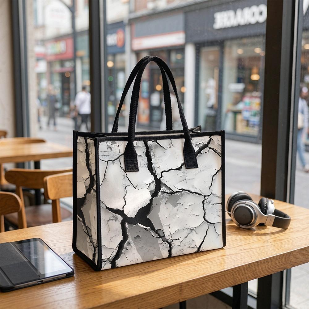 Trendy Cracked Pattern Tote Bag Casual Daily Large Capacity Handbag for Shopping Travel Outdoor Use
