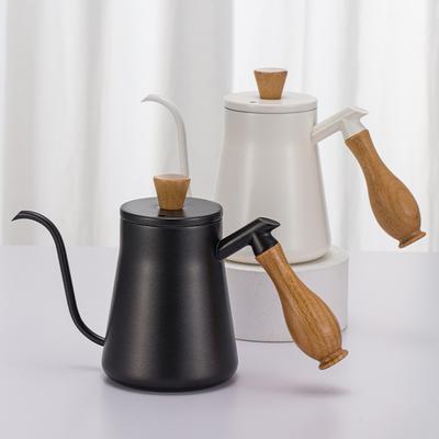 Hand Brewed Coffee Pot Utensil 304 Stainless Steel Small Long Mouthed Solid Wood Anti Scald Handle Water Injection Kettle