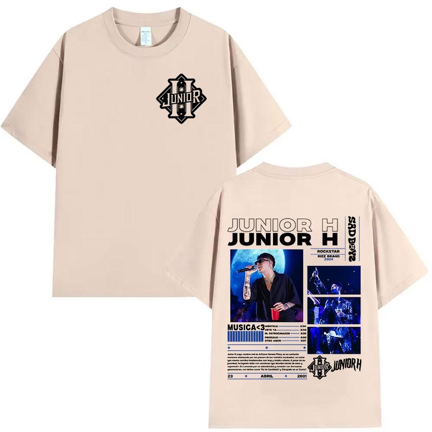 Rapper Junior H Sad Boyz Tour 2025 Album Merch TShirt Men Hip Hop Gothic Punk T Shirt Fans Gift Oversized Short Sleeve T Shirts