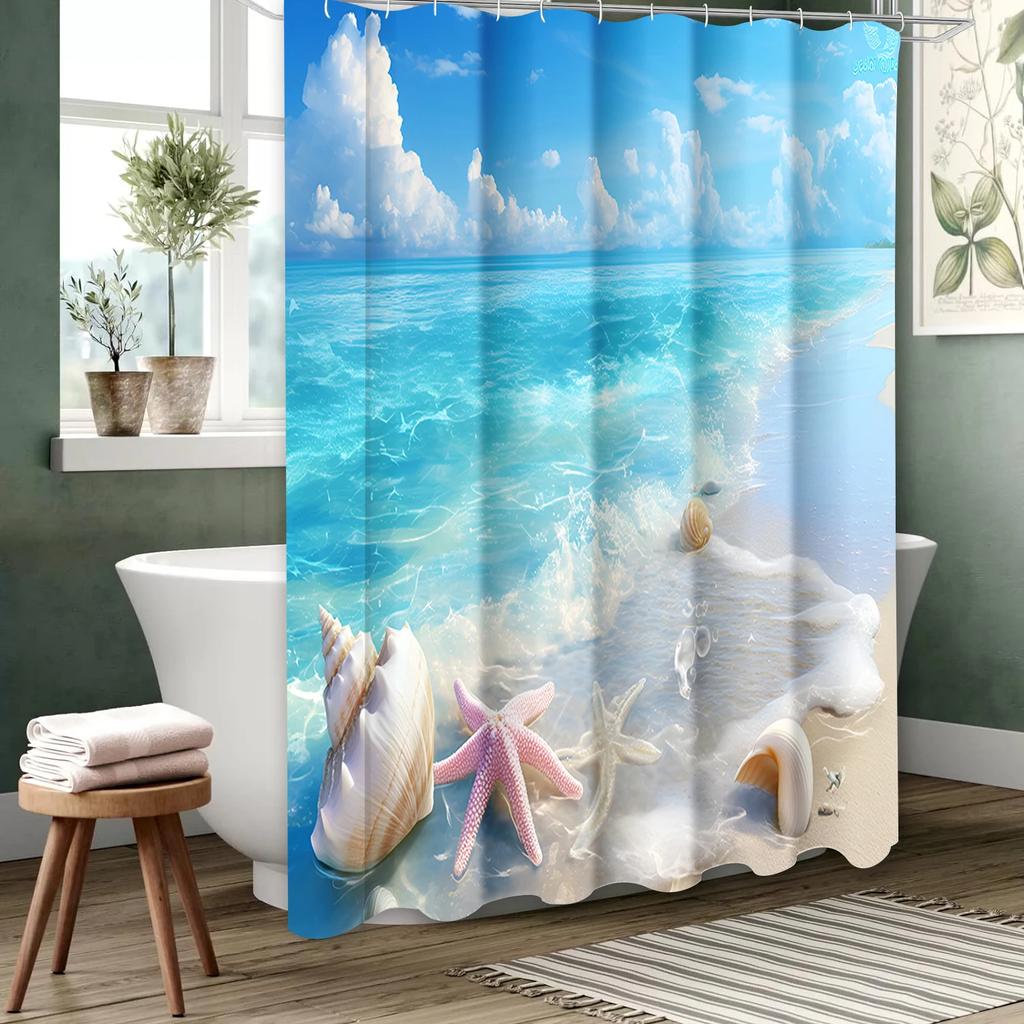 Beach shells starfish Bathroom  Shower Curtain Waterproof fabric bathroom Curtain With 12 Hooks Sunflower Home Deco