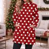 Women's Casual Flannel Polka Dot Print Pullover Top Long Sleeve Round Neck with Pockets
