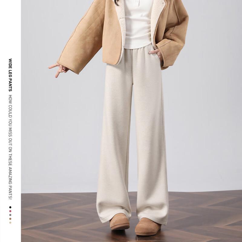 Hstyle Women's Wool Blend High-Waist Wide-Leg Trousers