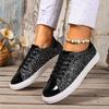 Fashion Luxury Sequin Fabric Lace Up Skateboard Shoes Women 2025 Autumn Fashion Glitter Round Toe Sneakers Non Slip Flat Heel Shoes