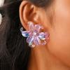 Large Big Flower Iris Crystal Stud Earring for Women Purple Pink Green Female Sweet Jewelry Wedding Christmas Gift