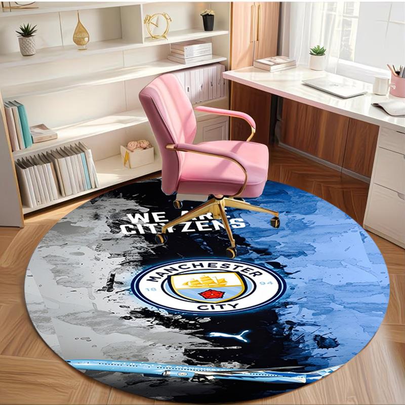 Manchester City FC Print Round Rug, Washable Floor Carpet, For Entryway Dorm Laundry Room Office Study, Home Decor Birthday Christmas Gift