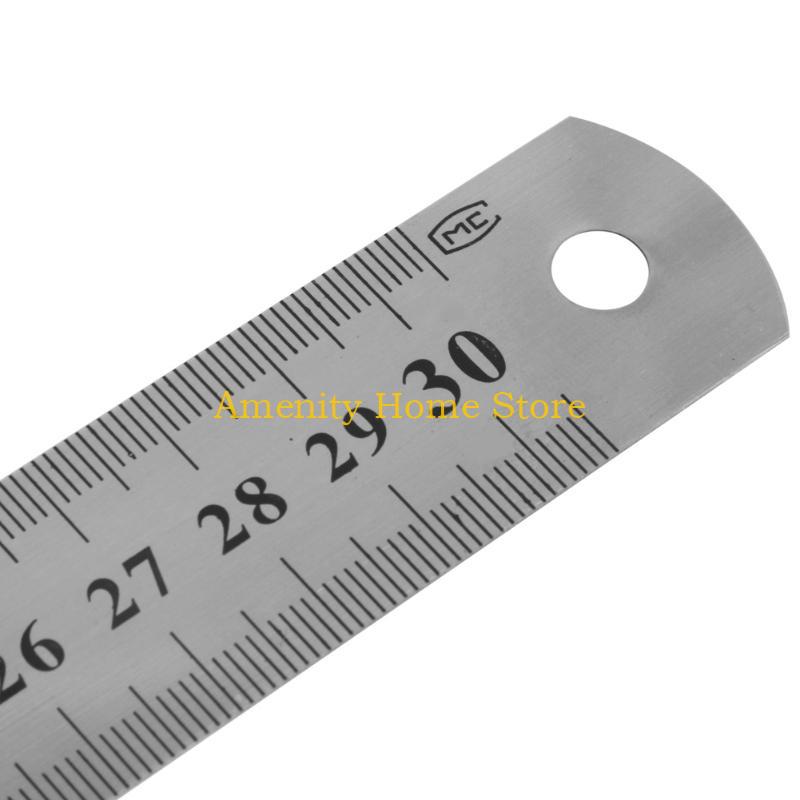 F26C 30CM 12"Steel Stainless Pocket Pouch Metric Metal Ruler Measurement Double Sided