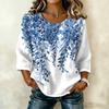 Blusa da Donna Casual con Stampa Floreale, Girocollo, Manica a Tre Quarti, Lino e Cotone, Top Leggero e Comodo per l'Uso Quotidiano