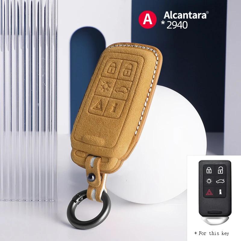 Alcantara For Volvo S90 S60 XC60 XC40 XC90 V60 V90 Car Key Case Holder Cover Shell Suede Keychain Protector Accessories