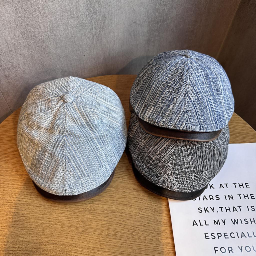 Spliced Design Minimally Striped Women Denim Casual Beret For Autumn Winter And