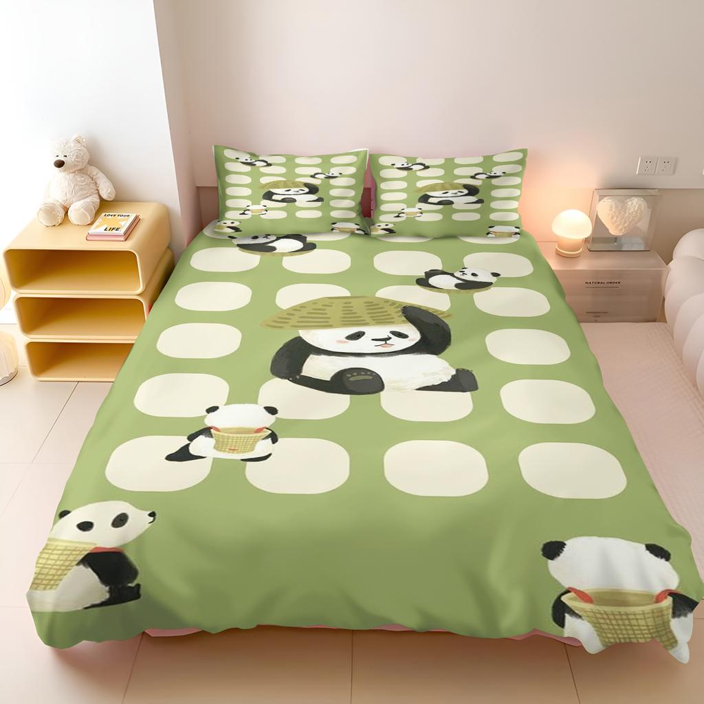 Miniso Duvet Cover Panda Cartoon Full Cute Children'S Bedroom 100% Polyester Adult Gift 2/3Pcs Bedding Set