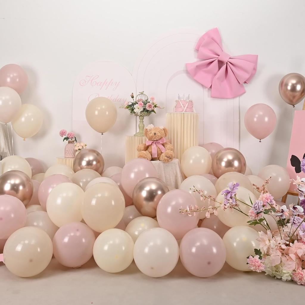 Dusty Pink Beige Balloons, 60 Pcs 12 Inch Pink Sand White Balloons, Metallic Gold Nude Cream Balloon for Girls Women Birthday Pastel Bridal Shower