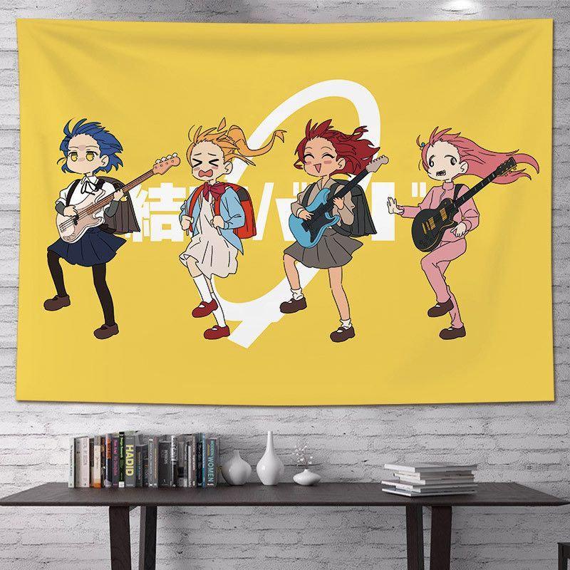 Anime Girls Band Tapestry Wall Hanging Guitar Drums Stage Live Music Aesthetic Wall Art Dorm Room Decor