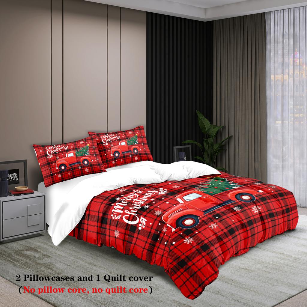 3pcs Merry Christmas themed pattern bedding set, reindeer and Christmas tree, for teenagers and adults bedroom, a Christmas gift
