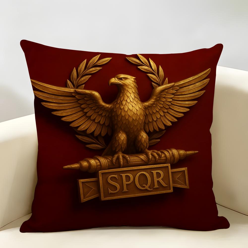 Gold Imperial Eagle Rome SPQR Cushion Cover Natural Linen Organic Fabric DoubleSided Printing Room Sofa Decor Pillow Case