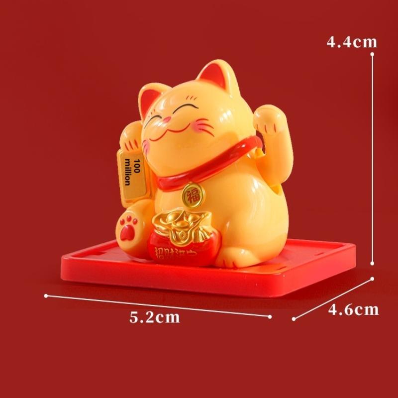 1Pcs Waving Wealth Good Fortune Awaits Solar-Powered Ornaments For Home And Office Lucky Beckoning Cat Solar Powered