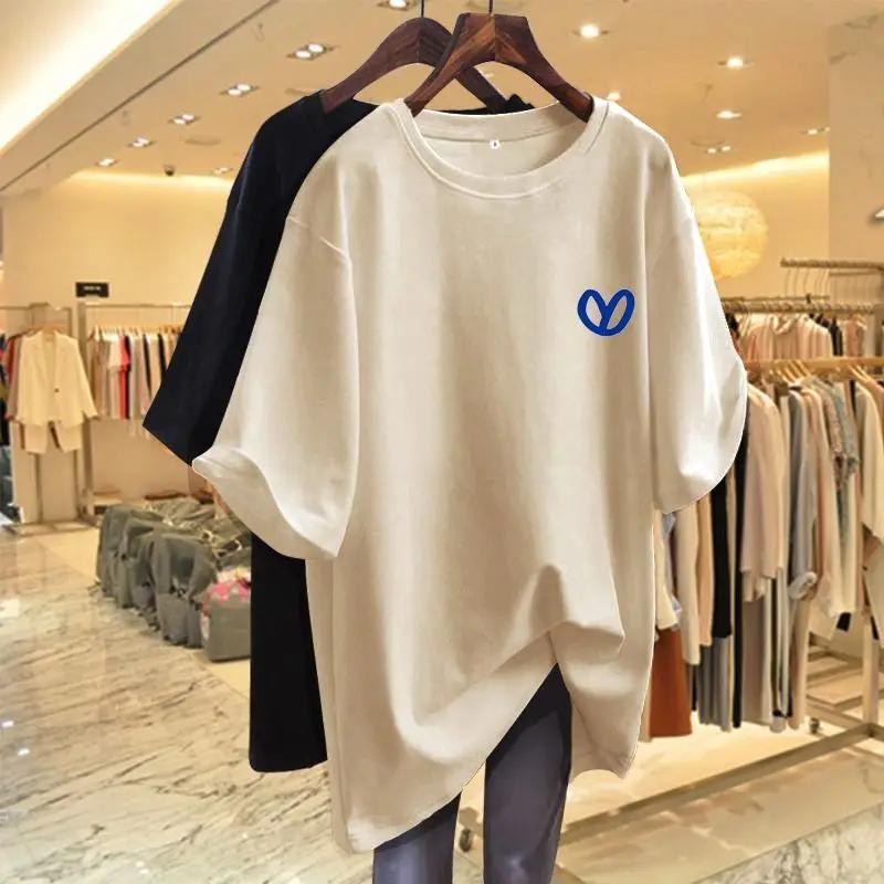 Heart Print T Shirt Summer Fashion Hand-Painted Print Basic T-shirt Women Casual O-neck Short Sleeve Oversized Top Tee Pullover