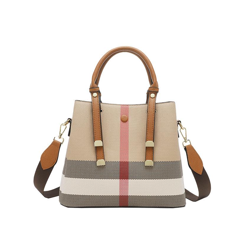 

New Trendy Leather Plaid Large Capacity Tote Bag with High-end Feel, Single Shoulder Crossbody Bag
