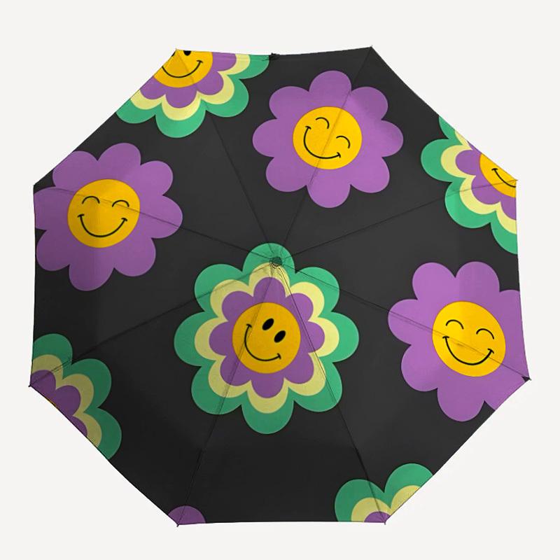 

1pc Flower Smiley Pattern Umbrella - Portable Home Essential, Durable Iron Frame with Rod Structure, Fashion Lovers yy250910098