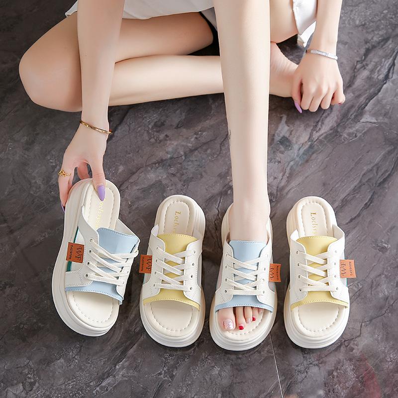 2025 summer new half slippers women's outer shoes casual one-pedal lazy thin-soled white shoes women