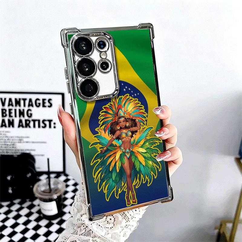 

Brazil Brazilian Flag Plating Phone Case For Samsung Galaxy S24 S25 FE S26 Edge S23 Ultra S22 S21 Plus S20 Anti-Fall Airabag Cov Samsung S23
