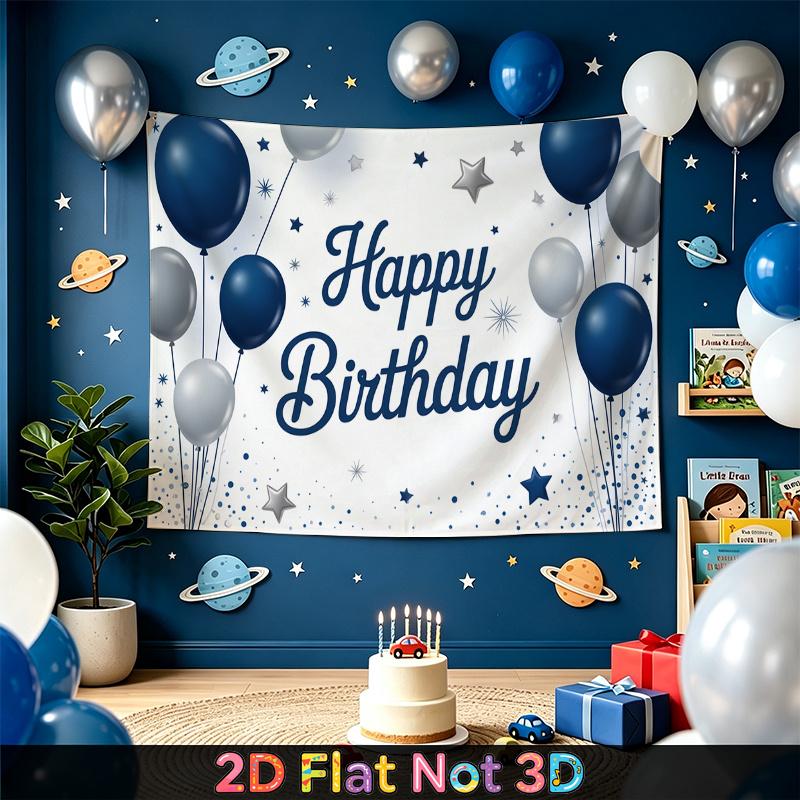 Party Backdrop Happy Birthday Birthday Blue White Photo Booth Background Front Door Decor