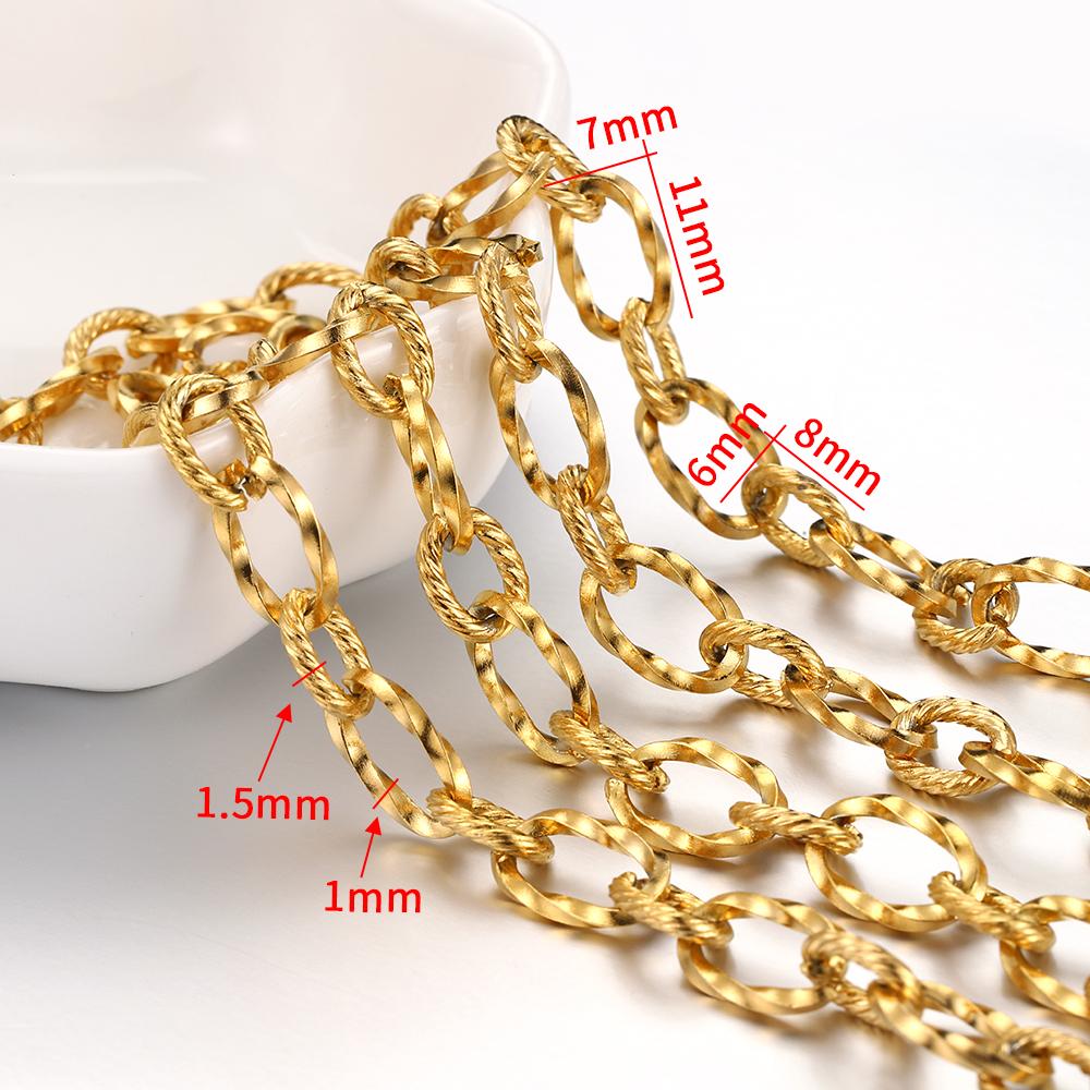 1M Stainless Steel Frosted Rounded Square Punk Chains Hip-hop Necklaces Oval Cross Chains Accessory for DIY Jewelry Making Gifts