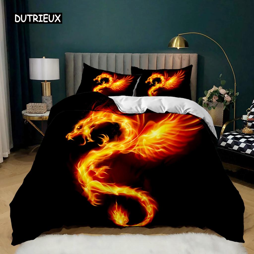 Dragon Duvet Cover Set Japanese White Dragon Tatsu Folk Noble Monster Twin Bedding Set Double Queen King Polyester Qulit Cover
