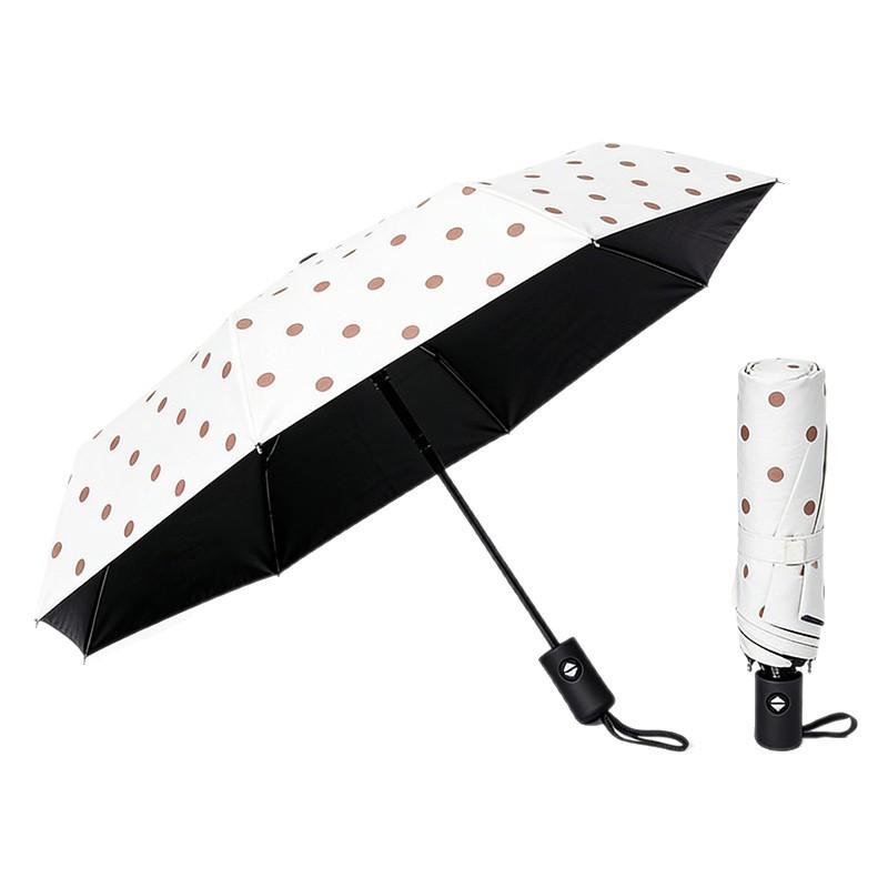 Gepunkteter Retro Automatischer Faltbarer UV-Schutzschirm für Sonne und Regen